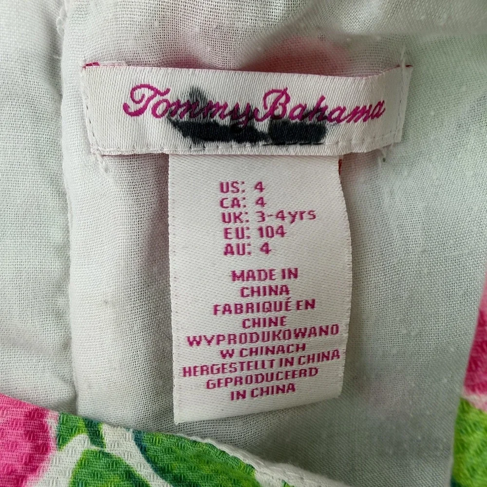 Tommy Bahama Dress Girls 4 Green Pink Floral Sleeveless A Line Hawaiian Summer